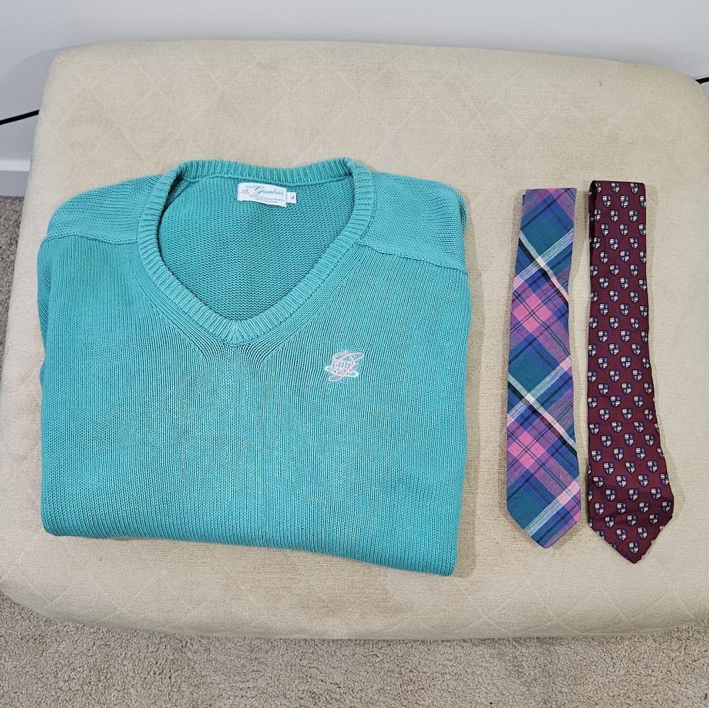 Lot of 3 Vintage 80's Greenbrier Country Club V-Neck Sweater & Neck Ties!